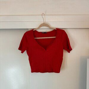 Zara Red Ribbed Short Sleeve Crop Top *Excellent Condition*